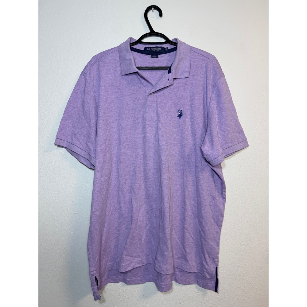 US Polo Assn Mens Luxury Feel Polo Shirt XL Heathered Purple Short Sleeve Logo